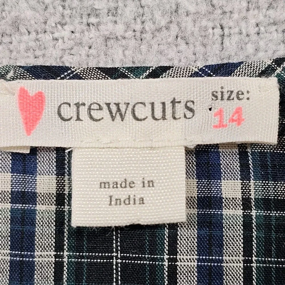 J.Crew Crewcuts Tiered‎ Shirt Top Plaid Polka-Dots Cotton Blue Youth Girls 14